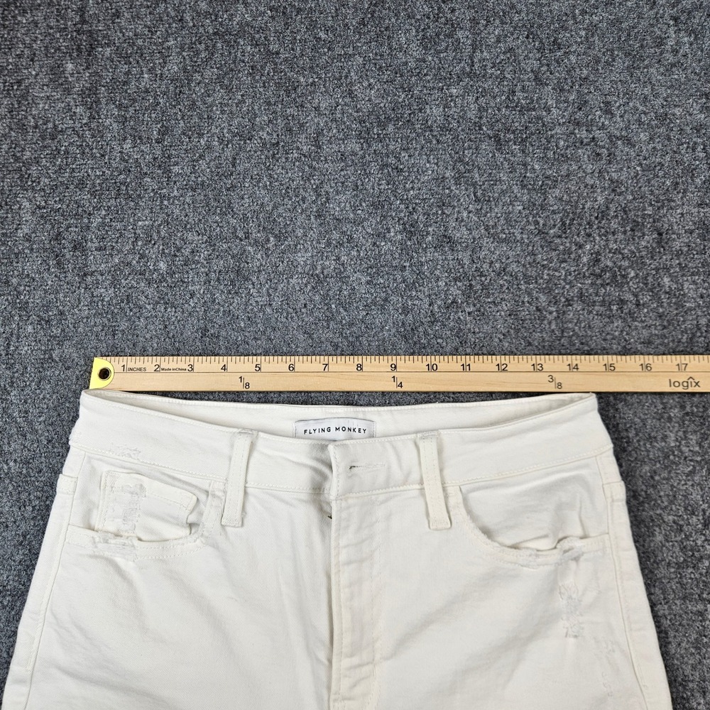 Flying Monkey White Flare Leg Jeans High Rise Raw Hem Distressed Size 29 F5245WH - Picture 6 of 11